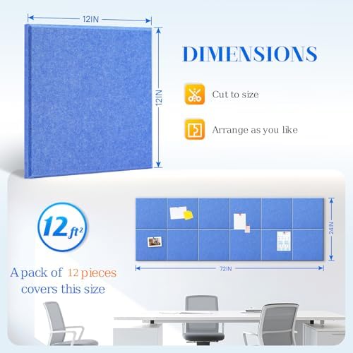DOLLAR BOSS Felt Cork Board Tiles 48" x 36" Bulletin Board, 12 Pcs Blue