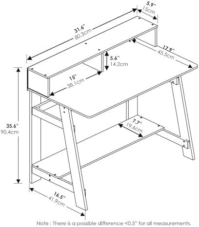 31.6 Wide Gaming Desk with Monitor Stand, A Frame Computer Desk with Shelf, Office Desk for Dorm, Home Office, Study Room, Bedroom, Dark Walnut