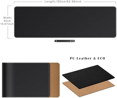 Mydours Extra Long 63" x 19.7" Desk Mat, PU Leather & Cork Mouse Pad, Black