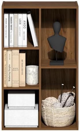 Furinno Luder 5-Cube Book Shelf, Bookshelf, Bookcase, Warm Walnut