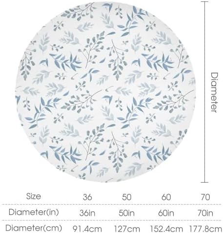 Blue Leaves Tablecloth, Summer Light Blue White Grey Leaves Fern Forest Herbs Plants Print Table Cloth for Indoor Outdoor Dining Table Party Picnic Decor, 70x70in