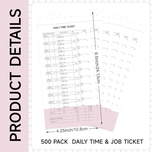 AmazingSpark 500 Pack Daily Time and Job Ticket 12 Flag Mechanics Time Sheets Cards for Employees Weekly Format Repair Shop Office Business, 4 1/4" x 9 1/2"