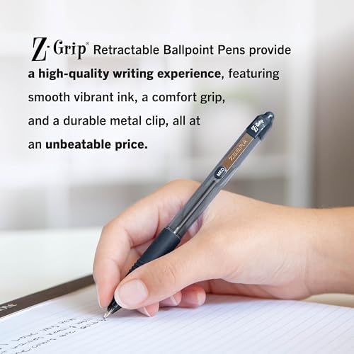 Zebra Pen Z-Grip Retractable Ballpoint Pen, Black, Blue, Red, 1.0mm, 48-Pk
