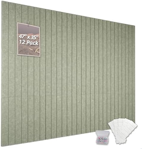 Cork Board Alternative-Felt Slat Wall Paneling,Office Bulletin Board for Decoration, Suitable for Displaying Photos and Documents, with Removable Adhesive Labels,12-Pack (Cinerous)