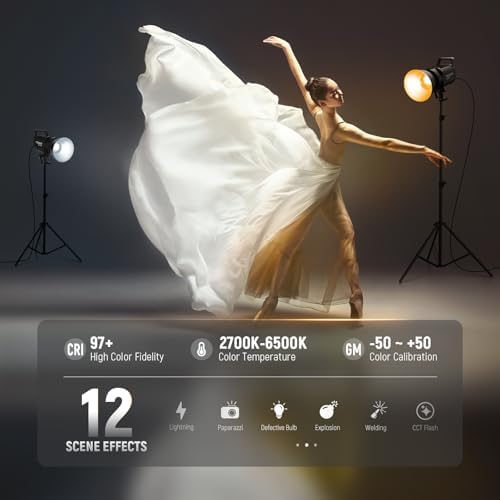 NEEWER FS300B 300W LED Studio Video Light, Bi Color COB Continuous Lighting with 2.4G/APP Control 44500Lux/1m 2700K-6500K CRI97+, 12 Scenes, Bowens Mount Spotlight for Photography Recording Streaming