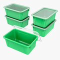 Storex Small Cubby Bins – Plastic Storage Containers for Classroom with Non-Snap Lid, 12.2 x 7.8 x 5.1 inches, Green, 5-Pack (62409A05C)