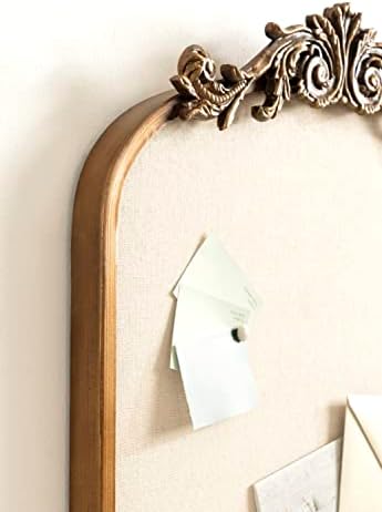 Kate and Laurel Arendahl Arch Pinboard; Gold; 19 x 31; Framed Arched Ornate Vintage Pinboard for Unique Display; Organization; and Decor Options