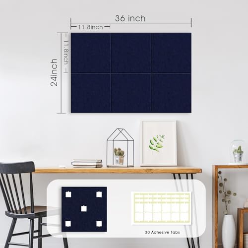 36" x 24" Large Felt Bulletin Board 1/2" Thick, Dark Blue