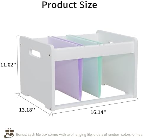 Bamboo Hanging File Organizer, Desk File Box, Open Top, 1 Pack, White | Open-Top Access, 2 Hanging Folders Included, Letter & Legal Files, Sliding Rails, Reinforced Handles, Easy Assembly