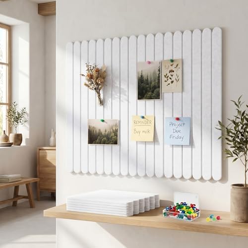 Yookeer Large Scalloped Felt Bulletin Board 36'' x 24'' Cork Board Alternative for Office Wall Decor 6 Pack with 25 Safe Removable Adhesive Tabs Push Pin, Felt Pin Boards for Home Office(Cream White)