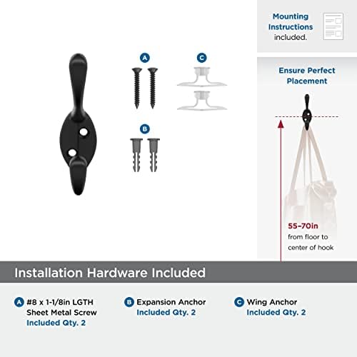 Amerock Noble Double Prong Matte Black Wall-Mounted Hook