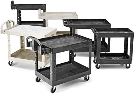 Rubbermaid Commercial Products 2-Shelf Utility/Service Cart, Small, Flat Shelves, Storage Handle, 500 lbs. Capacity, for Warehouse/Garage/Cleaning/Manufacturing