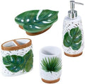 Avanti Linens - Accessory Set, Resin Tumbler, Toothbrush Holder, Soap Dish & Lotion Pump/Soap Dispenser, Tropical Bath Decor (Viva Palm Collection, White)