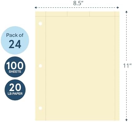 Roaring Spring Graph Ruled Engineering Pad, Engineering Graph Paper Pad, 24 Pack, 5x5 Enclosed Grid, 8.5" x 11", 100 Sheets, 3 Hole Punched, Buff Tinted Sheets, Made in USA