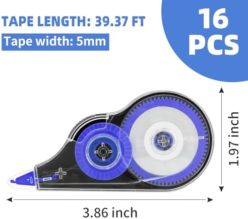 16 Pcs Colorful Correction Tape, 39.4 Ft, Bulk