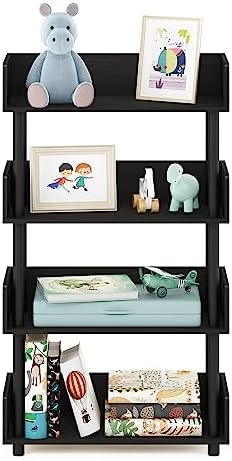 Furinno Turn-N-Tube 4-Tier Black Storage Shelves with Side Panels, Book Shelf, Display Shelf, for Organization and Storage, Living Room, Home Office, Black Espresso
