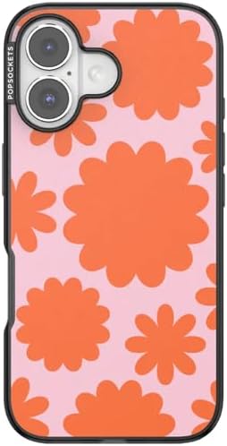 PopSockets iPhone 16 Phone Case with MagSafe- Floating Florals | Magnetic, Wireless Charging, Camera & Drop Protection, Hot Pink, Flower, Floral