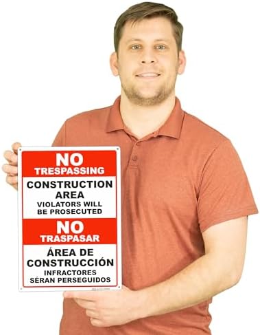 BRIMAR Bilingual No Trespassing Construction Area Sign, 10 X 14 Inch
