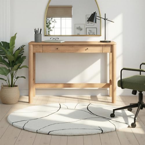 Walker Edison Penelope Modern Writing Desk with Drawer Storage, 44 Inch, English Oak