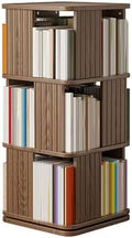GAMAK Rotating Bookshelf 2-4 Tier Revolving Bookcase 360 Display Floor Standing Bookcase Storage Rack Wood Book Shelf Organizer for Bedroom Living Room Study Room (Color : Walnut, Size : Three)