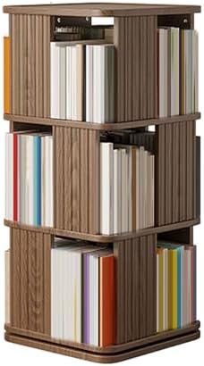 GAMAK Rotating Bookshelf 2-4 Tier Revolving Bookcase 360 Display Floor Standing Bookcase Storage Rack Wood Book Shelf Organizer for Bedroom Living Room Study Room (Color : Walnut, Size : Three)
