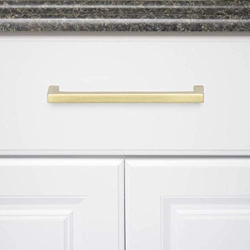 Amazon Basics Modern Square Cabinet Pulls, Kitchen Drawer Handles, 5.39-inch Length (5-inch Hole Center), Golden Champagne, 10-Pack