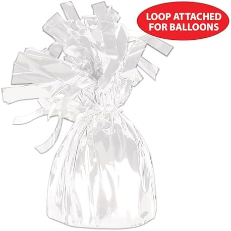 Beistle White Metallic Plastic Wrapped Balloon Weights For Birthday Parties, Weddings, Anniversaries, Table Decor, Celebrating With You Since 1900, 5.5" x 2.5", (Pack of 72)