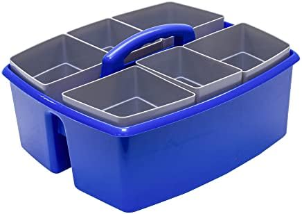 Storex Large Classroom Craft Caddy with Cups, 13 x 11 x 6.575 Inches, Blue, Case of 2 (00985A02C)