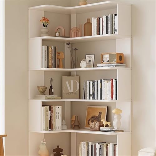 Vertical Wall Corner Shelf with Open Back 7-Shelf Wood Corner Bookshelf Floor Book Rack Multi-Layer Storage Shelf Against the Wall Bookcase White 35" L x 24" W x 75" H