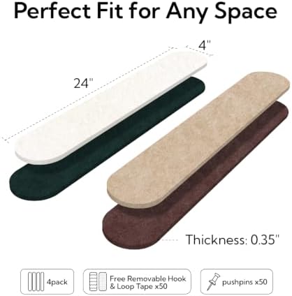 Olanglab Felt Bulletin Board Strips 4-Pack 24"x16" with 50 Pins, Chestnut