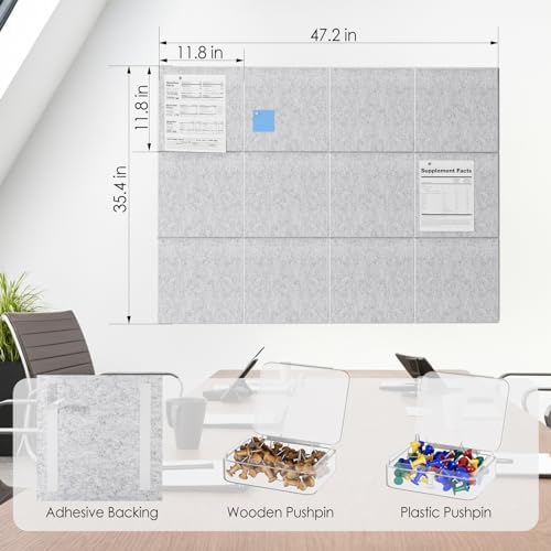 MaxGear Felt Bulletin Board 48" x 36", Light Gray Felt Wall Tile Wall Decor