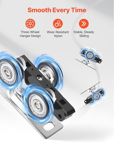 VEVOR Bypass Sliding Door Hardware Kit, 6 ft Aluminum Alloy Dual-Track Bypass Door Hardware, Smooth and Quiet Sliding, Easy to Install, for 1" to 1 3/4" Thickness 36" Width 2 Door System, for Closet