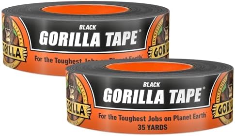 GORILLA Heavy Duty Duct Tape, Weatherproof, Black, 1.88" x 35 yd, 2-Pack