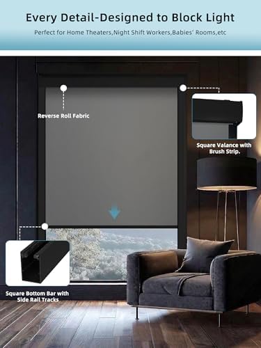 SmartWings Motorized Smart Roller Shades, 100% Blackout Vinyl Dark Grey