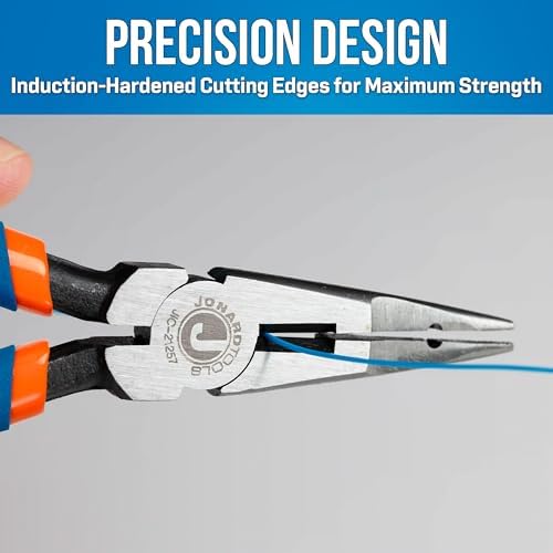 Jonard Tools JIC-21257 6 7/8” Telecom Long Nose Pliers with Side Cutting Edges, Crushing Slot, Comfort Grips and Stripping Hole for 22 AWG Wire