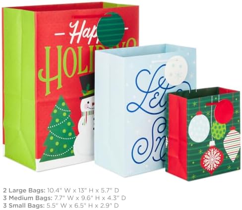 Hallmark Christmas Gift Bags, 8-Pack (Ornaments, Snowman, Let it Snow)