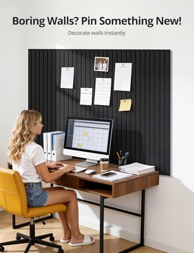 Kuchoow Felt Bulletin Board Tiles Self Adhesive Pin Cork Board Alternative for Wall, Large Panels 48"×36" 12 Pack Black Corkboard Memo Vision Display Photo Organizer for Office Home Classroom