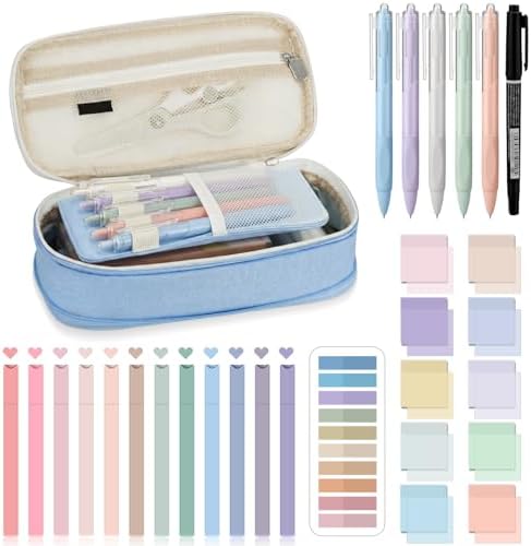 Jutom 39 Pcs Aesthetic Book Annotation Kit,Light Blue,Cute Style