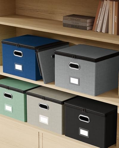 Oterri File Box Large 1-Pack Hanging Organizer for Letter/Legal-Size Folder | Dustproof Lid. 3 Mesh Pockets. Collapsible Scratch-Resistant GRS Linen. Slide Rails. Office, Home, Dorm