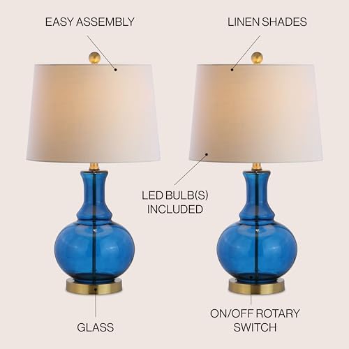 JONATHAN Y Lavelle 25" Glass Lamp, Cobalt Blue/Brass Gold, Set of 2