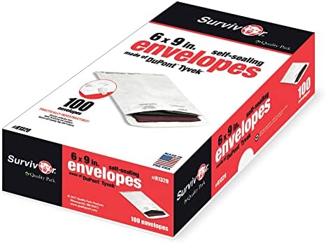 Quality Park Survivor Shipping Envelopes, 6" x 9", Made with Strong, Lightweight DuPont Tyvek Material, Flap-Stik Peel and Seal Closure, 100/Box (QUAR1320), White