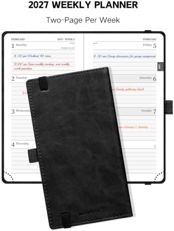 2027 Small Planner, 6.5" x 3.5", Pocket Planner for Purse, Black