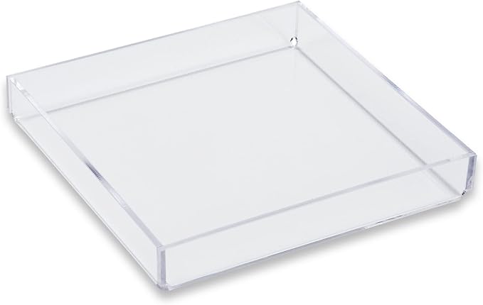 Clear Acrylic Organizer Tray, 6 x 6 Low-Profile Display & Vanity Tray – BPA-Free, Bathroom, Desk, Decor & Serving (Dry Use Only) - Made in USA