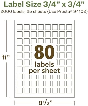 Avery EcoFriendly Matte White Recycled Square Labels, 3/4" x 3/4", Print-to-The-Edge, Matte White Labels, Permanent Adhesive, Laser/Inkjet Printable, 2,000 Total