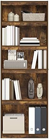 Furinno JAYA Book Shelf, 5-Tier Bookshelf, Enhanced Home Bookcase with Adjustable shelf, 9.5 x 24.5 x 71.1, for Organization and Storage, for Living Room, Bedroom, Home Office, Amber Pine
