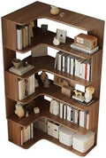 Vertical Wall Corner Shelf with Open Back 6-Shelf Wood Corner Bookshelf Floor Book Rack Multi-Layer Storage Shelf Against the Wall Bookcase Dark Walnut 35" L x 24" W x 63" H