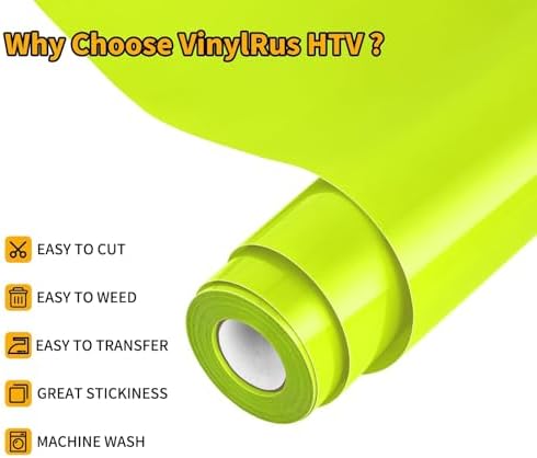 VinylRus Heat Transfer Vinyl, Neon Yellow, 12" x 20ft