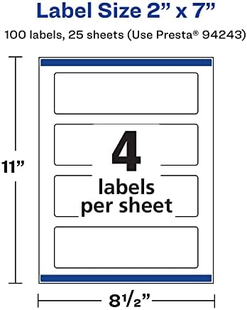 Avery® Printable Durable White Rectangle Labels, Sure Feed® Technology, 2" x 7", Print-to-the-Edge, Waterproof Labels, Laser & Pigment-Based Inkjet Compatible, 100 Total