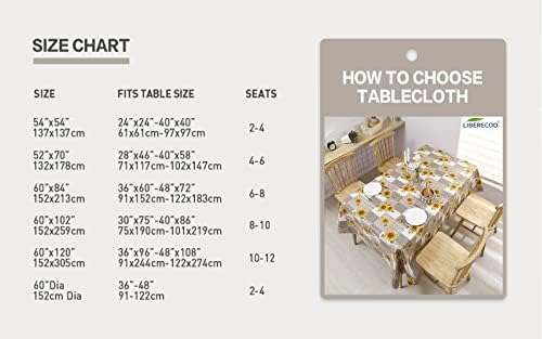 LIBERECOO Vinyl Tablecloth with Flannel Backing, Sunflower 60 x 84 Inch Rectangluar Tablecloths Stain-Resistant Waterproof Plastic Table Cover for Indoor/Outdoor