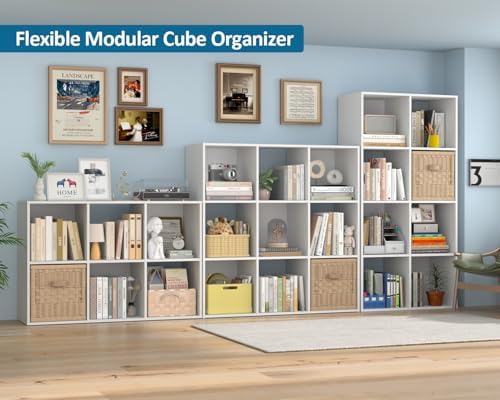 PrimeZone 8 Cube Storage Organizer, Stackable Wood Cubby Bookshelf, White